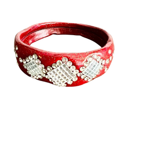 🍭6/$30 Red and silver rhinestone studded funky bracelet